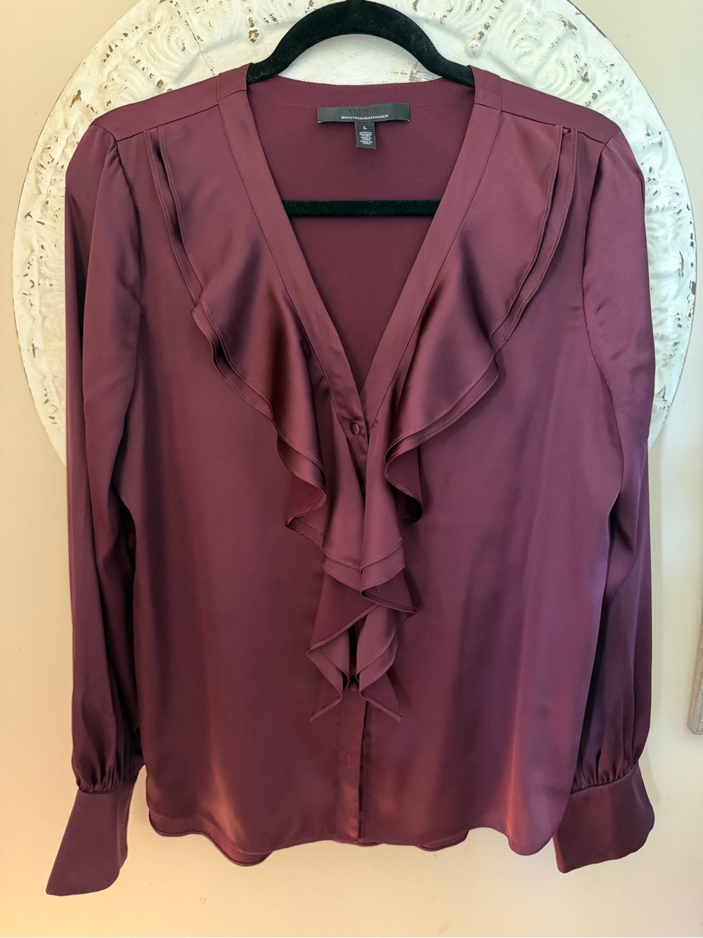 WHBM Women's Ruffled V-Neck Blouse - Plum